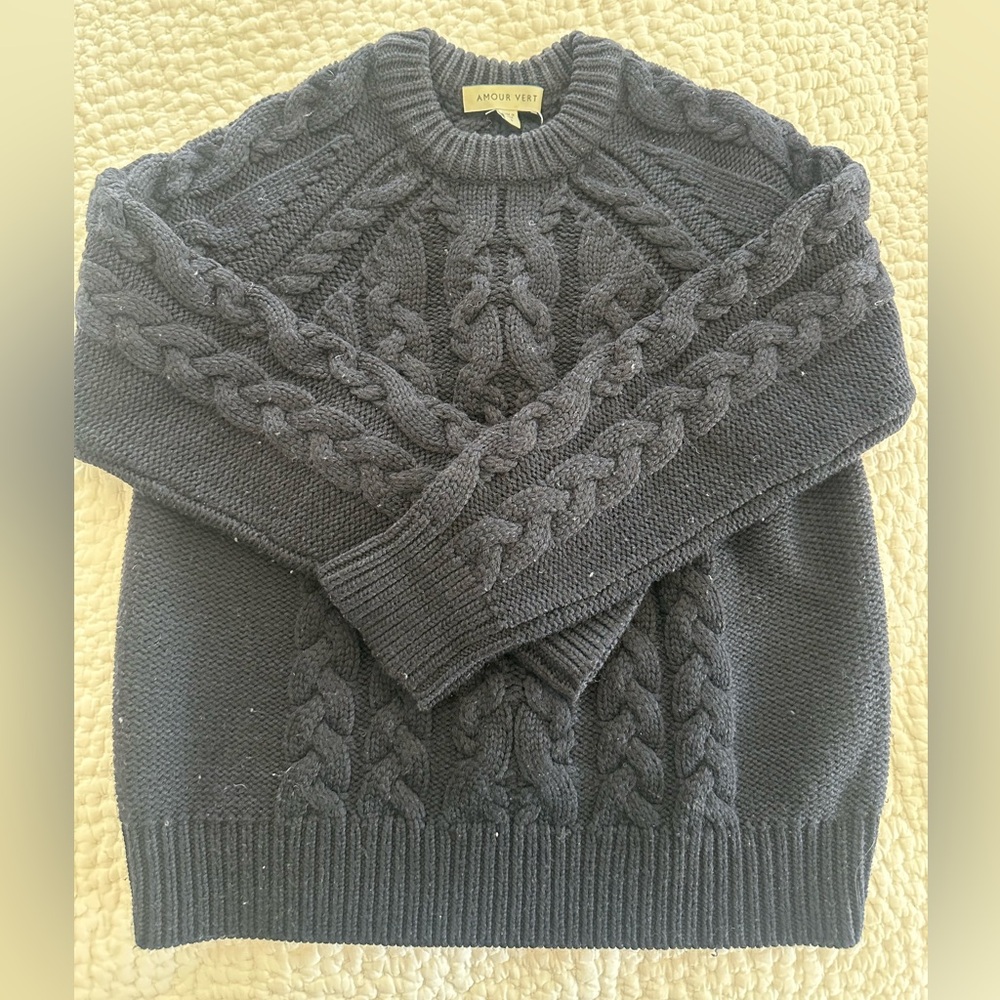Amour Vert Womens Cable Knit Sweater - navy